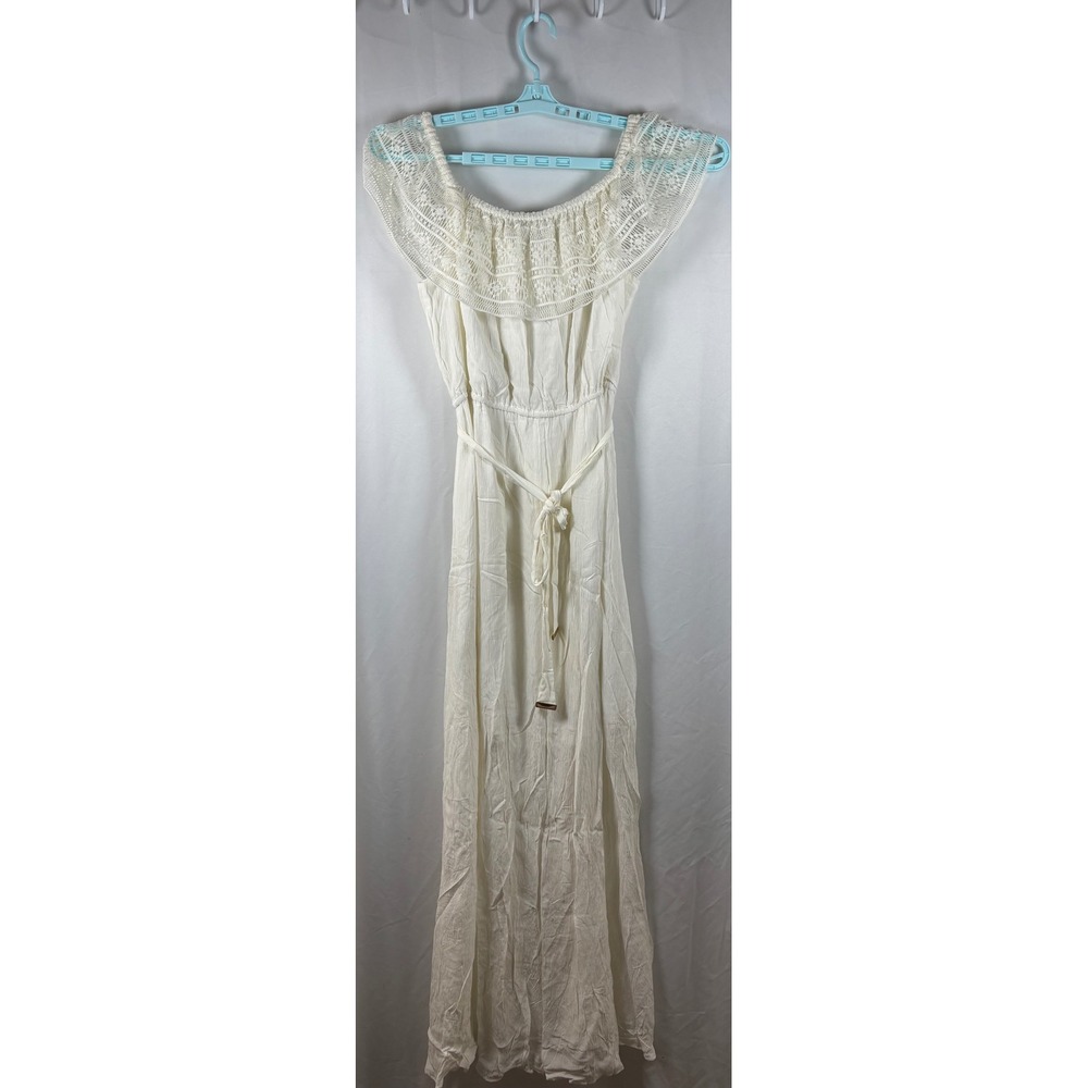 Apt. 9 Womens White Off the Shoulder Lace Maxi Dress Size L Boho Summer Rayon
